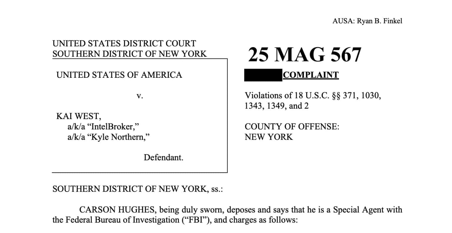 Excerpt from Kai West's indictment