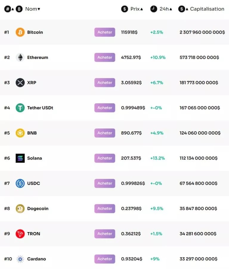 Top 10 der Kryptowährungen
