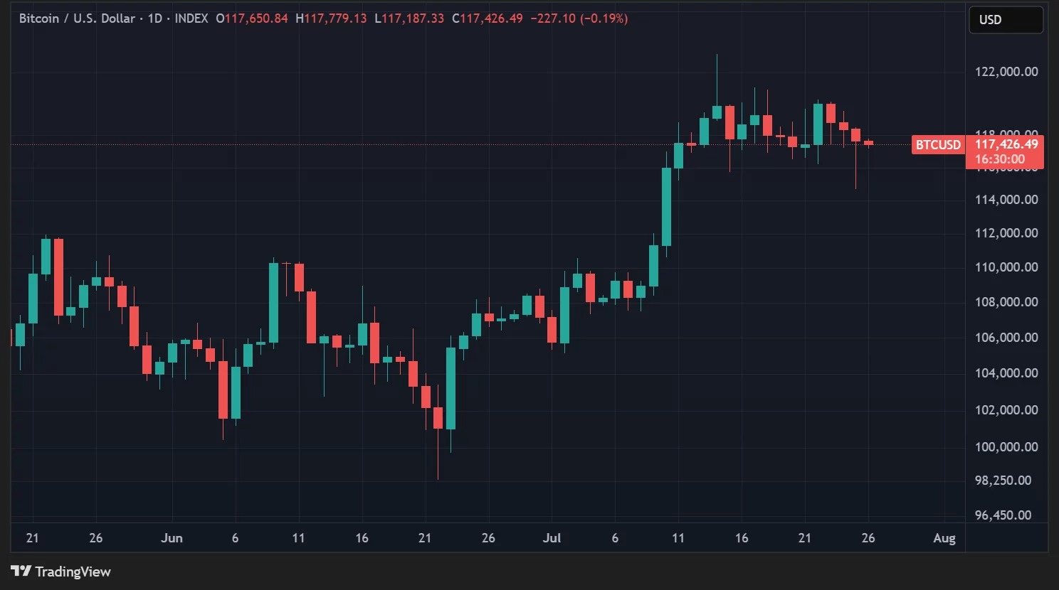 BTC price in daily data