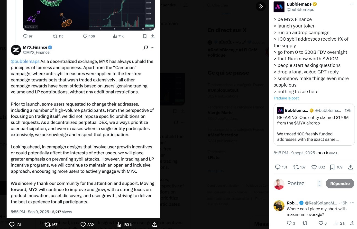 Bericht van Bubblemaps over MYX.Finance