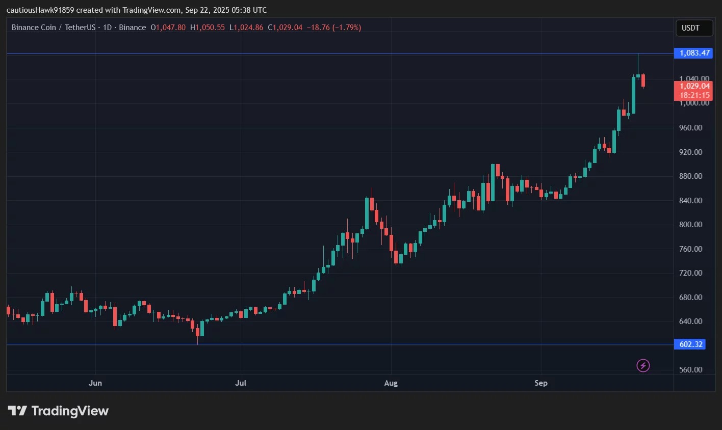BNB 价格数月来持续稳步上涨
