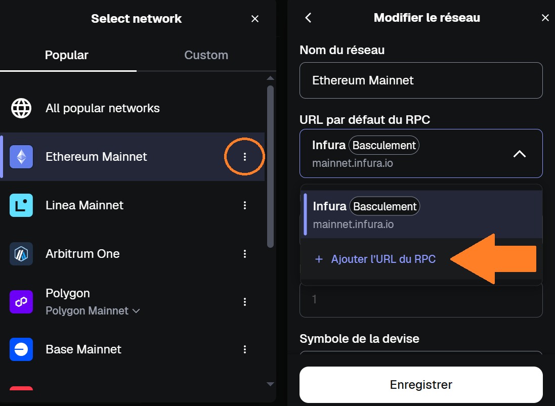 Modificar una dirección RPC en MetaMask
