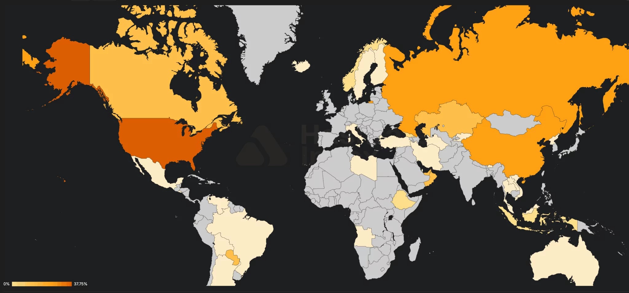 Russia accounts for 15.5% of the global Bitcoin hashrate