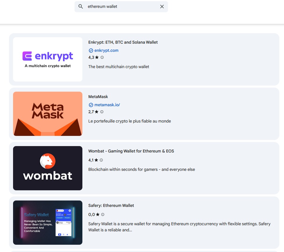 The malicious Safery wallet, to be avoided on the Chrome Web Store