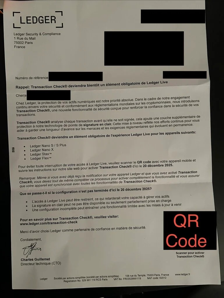 Example of a fake email from Ledger (shared by @_SaxX_ on X)