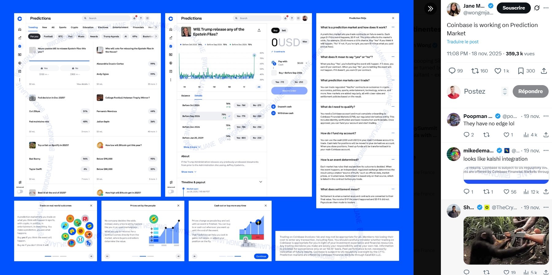 Alleged interface for potential prediction markets on Coinbase